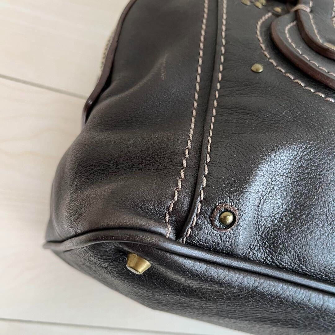 Chloe paddington gold padlock key dark brown hand bag mini boston bag used 2501m