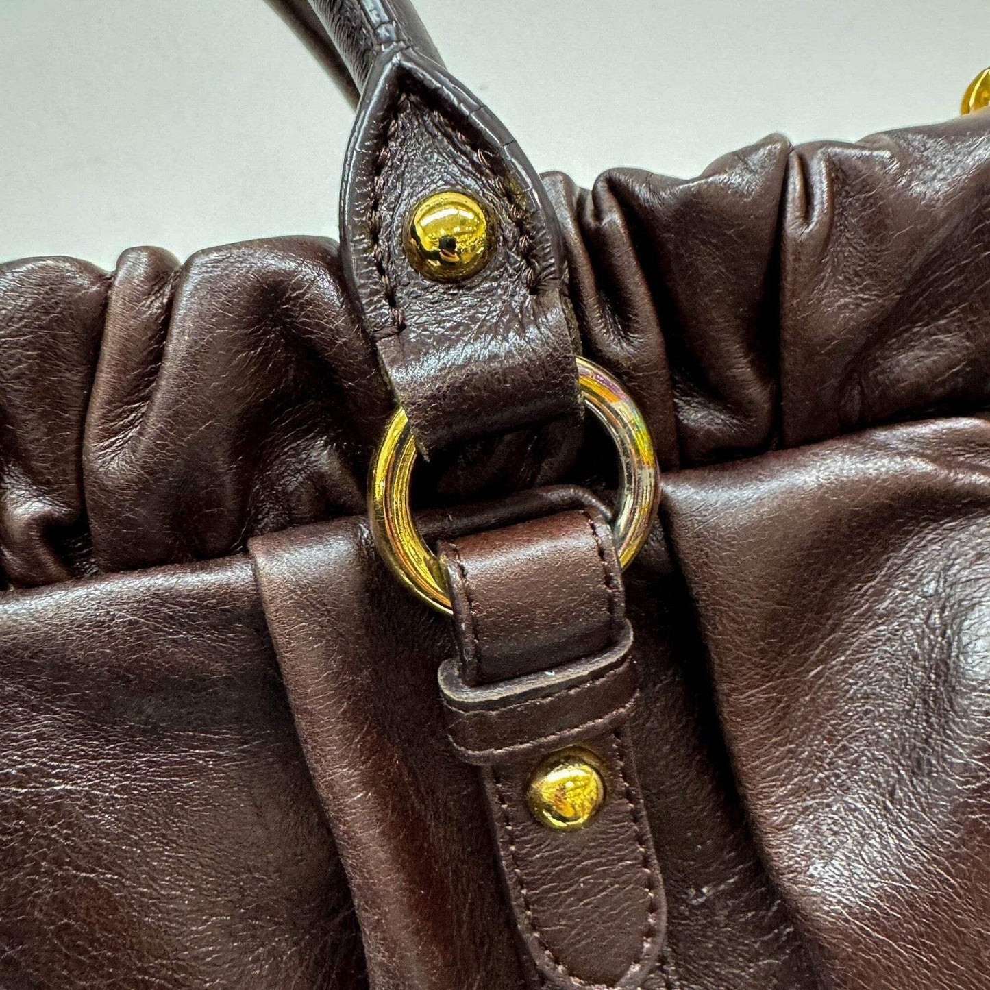 MIU MIU Vitello Dark Brown Leather Two Way Bag