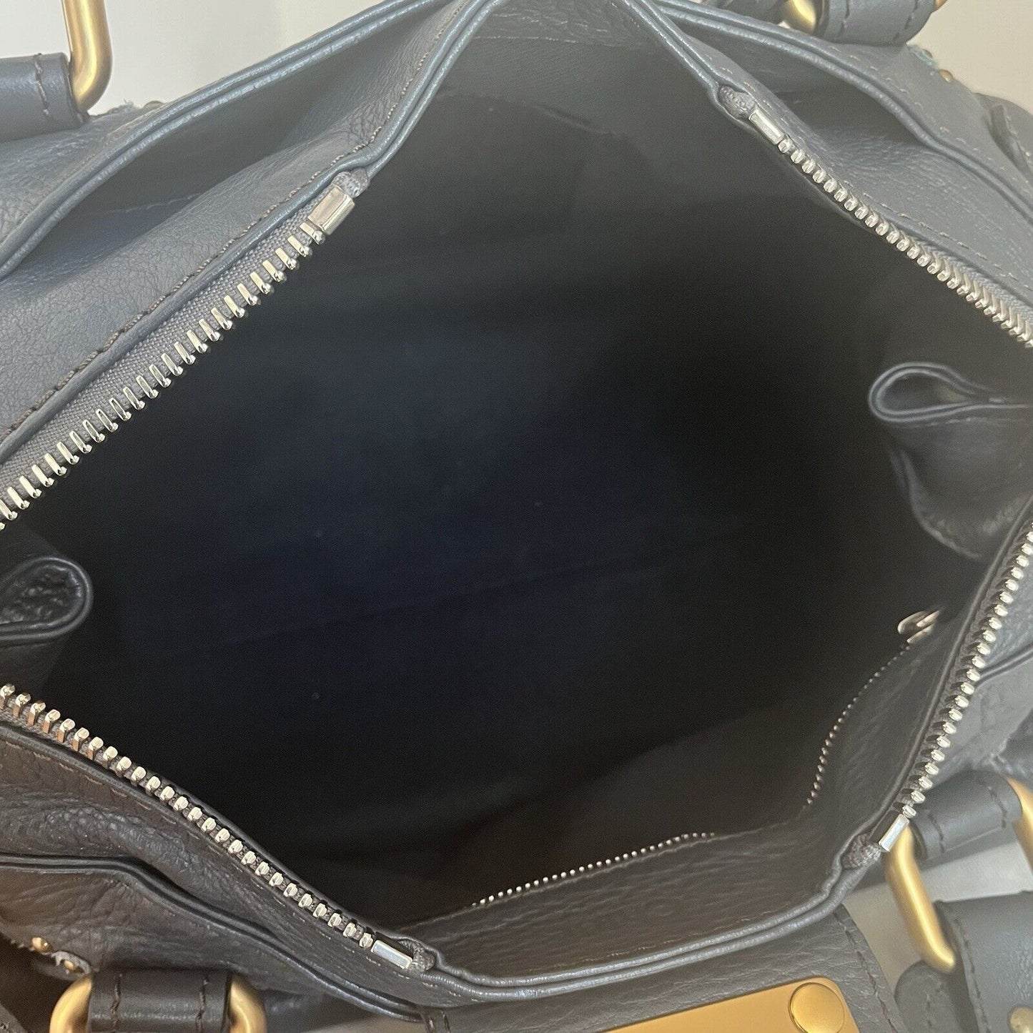 Chloe paddington leather hand bag dark gray leather medium padlock key card f s