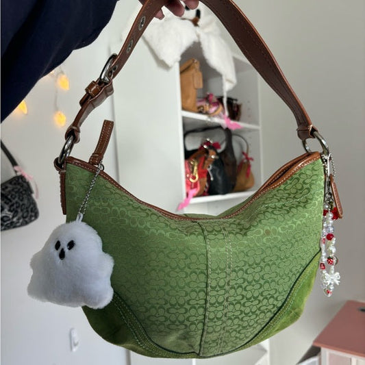y2k coach soho hobo green jacquard shoulder bag