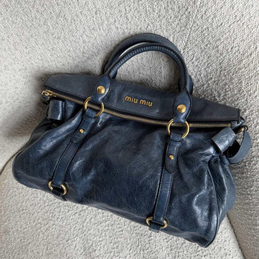 Authentic Miu Miu Vitello Lux Blue Leather Handbag Pre-owned 🔥