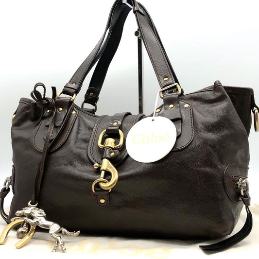 CHLOE Kerala Leather Brown Handbag Tote Bag Horse Charm Used