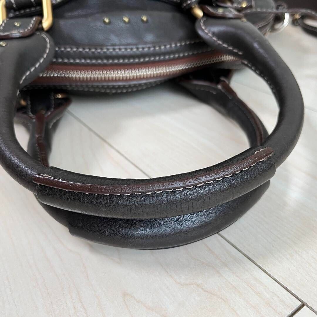 Chloe paddington gold padlock key dark brown hand bag mini boston bag used 2501m
