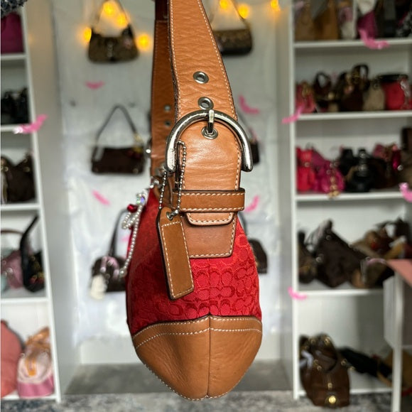 y2k coach soho hobo red jacquard shoulder bag 🍒