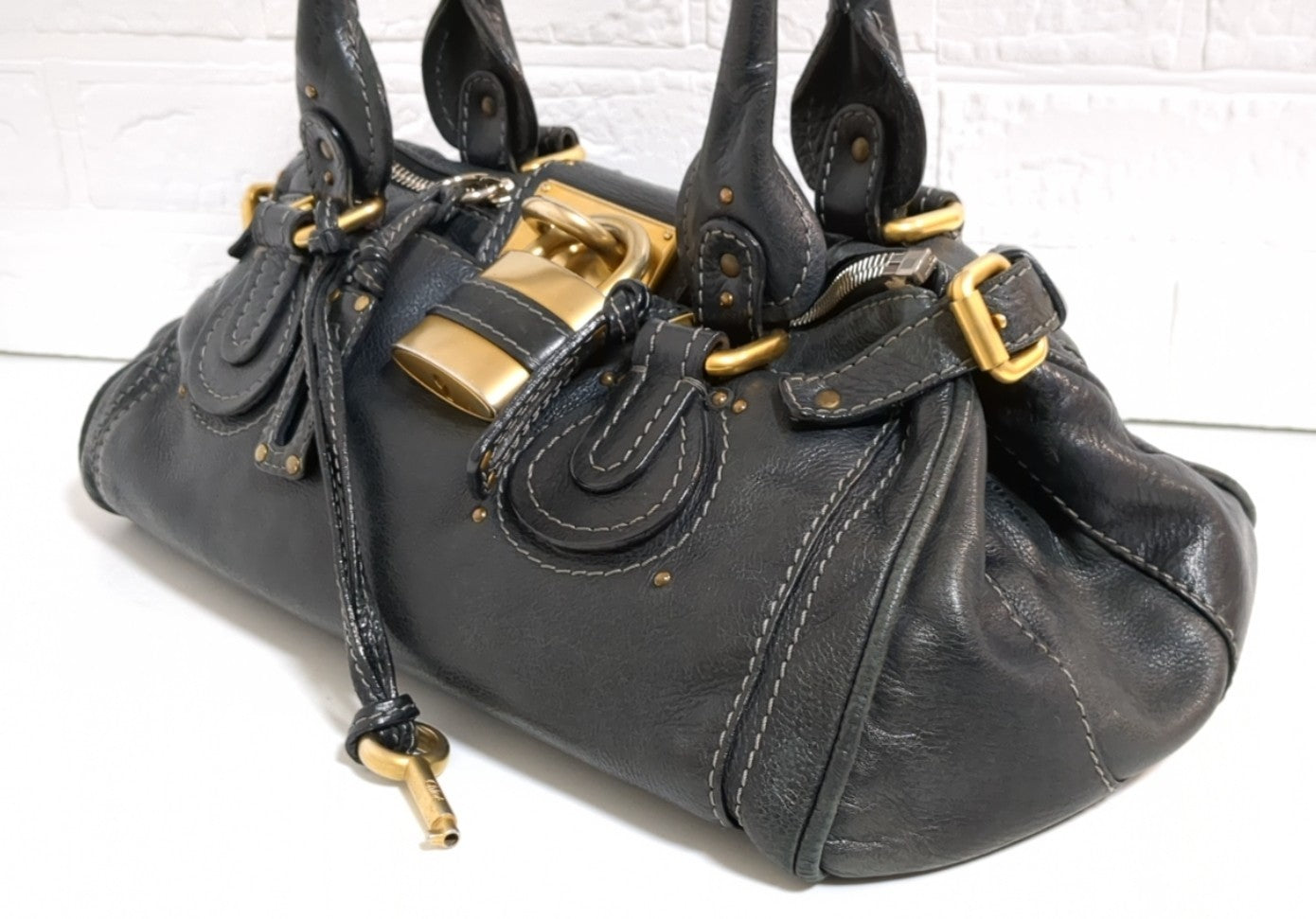 Chloe Paddington Black Leather Satchel Bag w/Padlock & Key Authentic Vintage✨