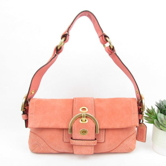 rare coach authentic salmon color soho suede satchel shoulder bag