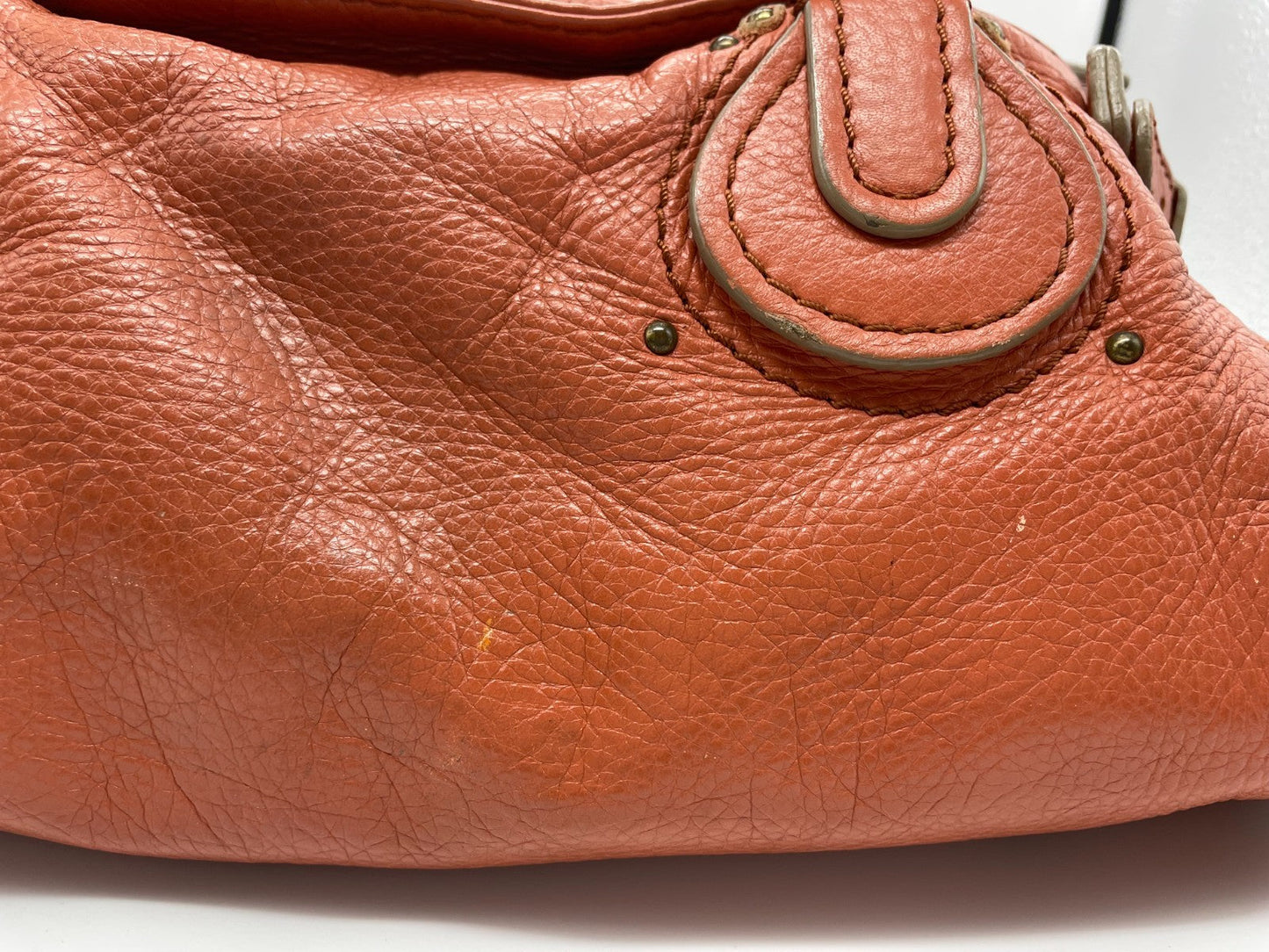 Chloe Paddington Handbag Shoulder Bag Red Orange Padlock Leather Key Auth 251010