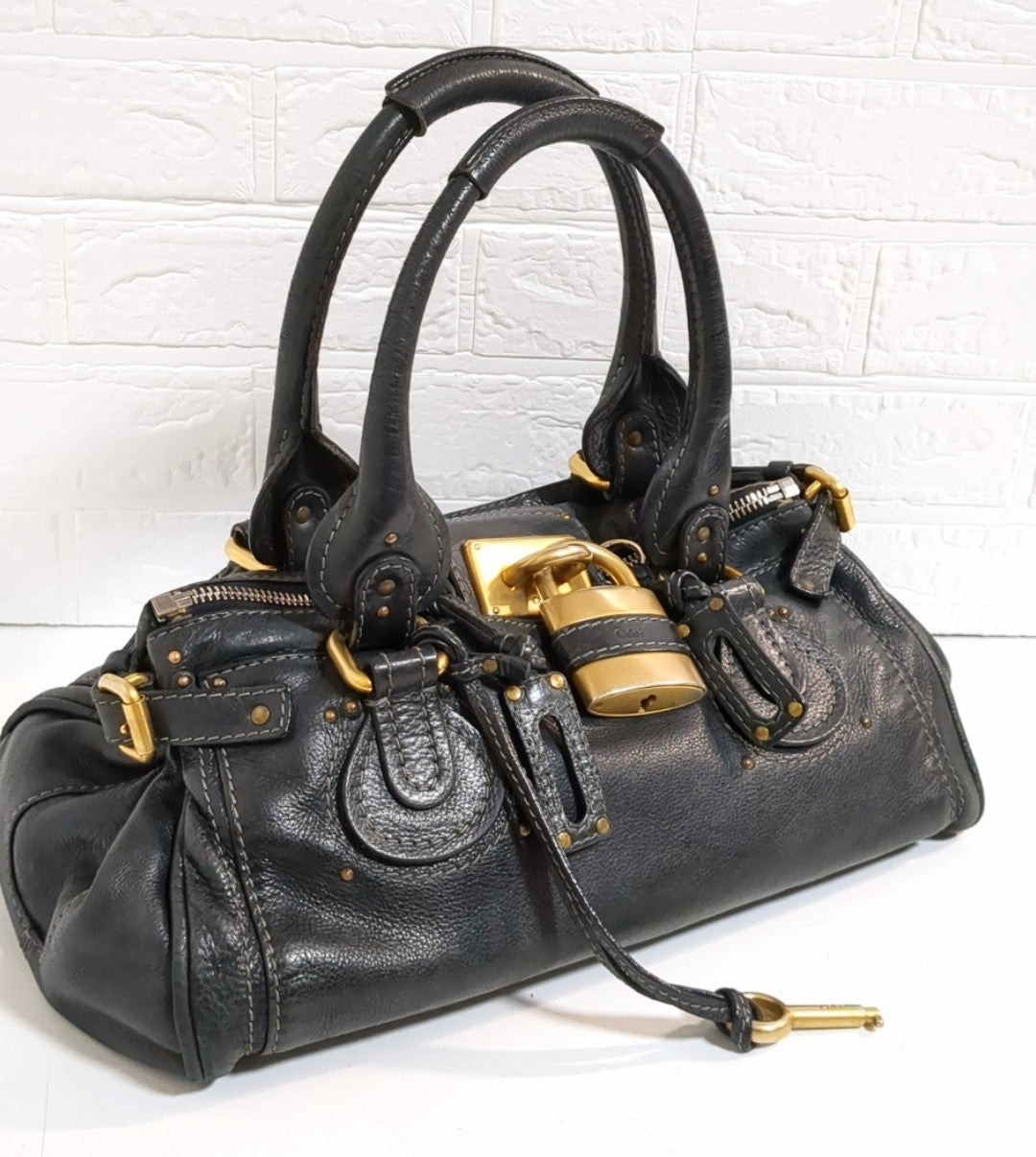 Chloe Paddington Black Leather Satchel Bag w/Padlock & Key Authentic Vintage✨