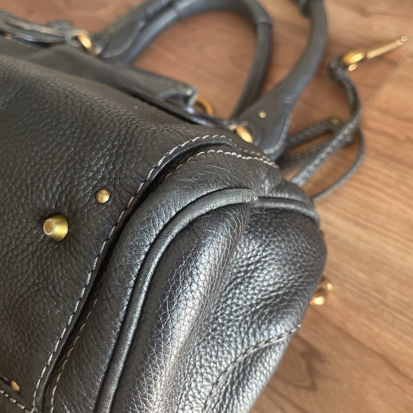 Chloe paddington leather hand bag black leather medium padlock key free shipping