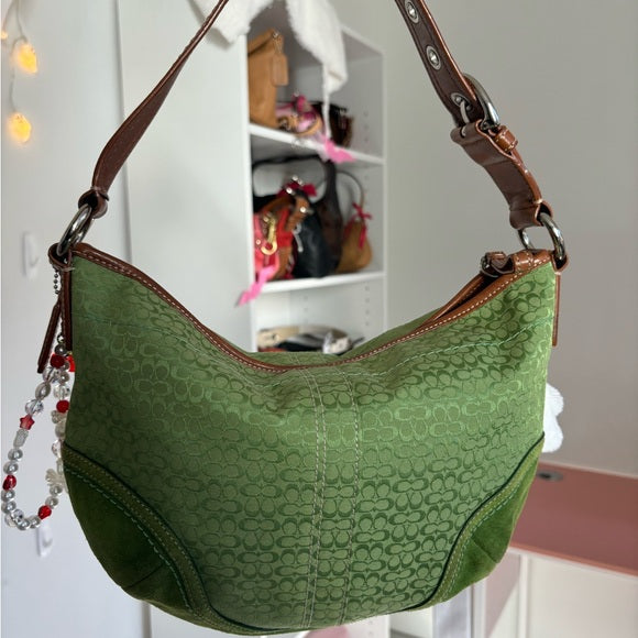 y2k coach soho hobo green jacquard shoulder bag