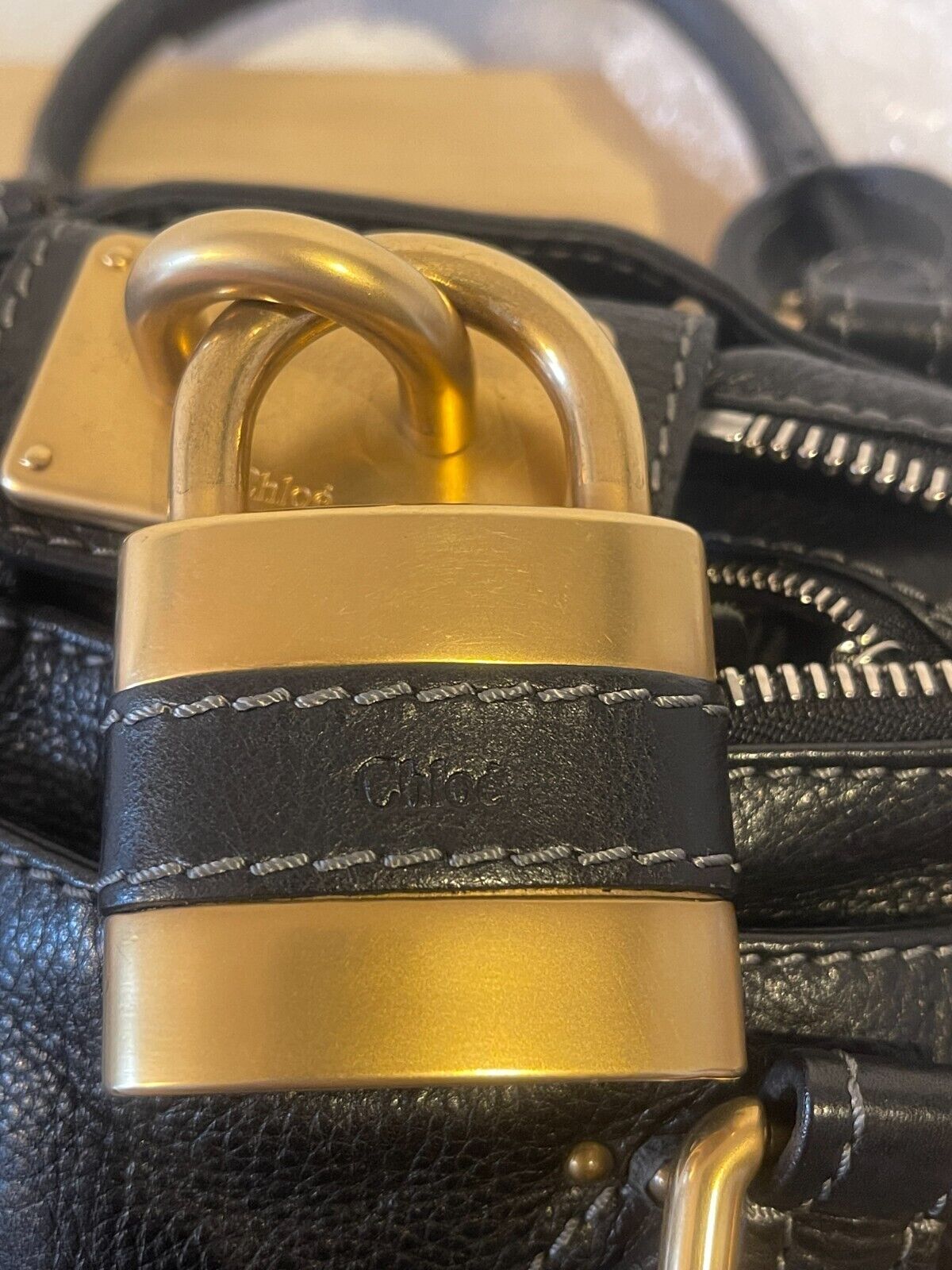 authentic Chloe paddington mini black padlock tote hand bag fast free shipping