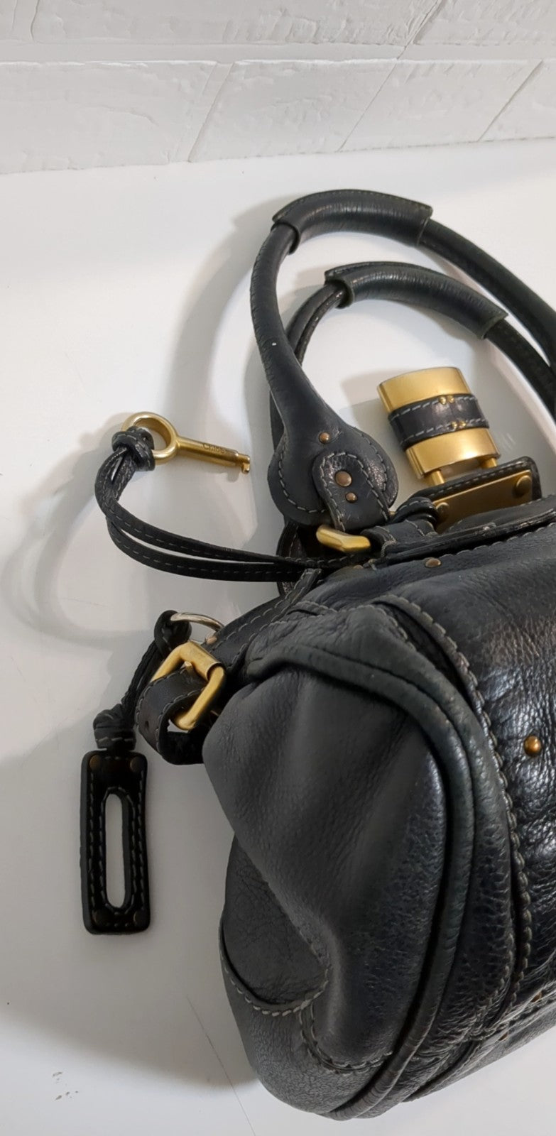 Chloe Paddington Black Leather Satchel Bag w/Padlock & Key Authentic Vintage✨