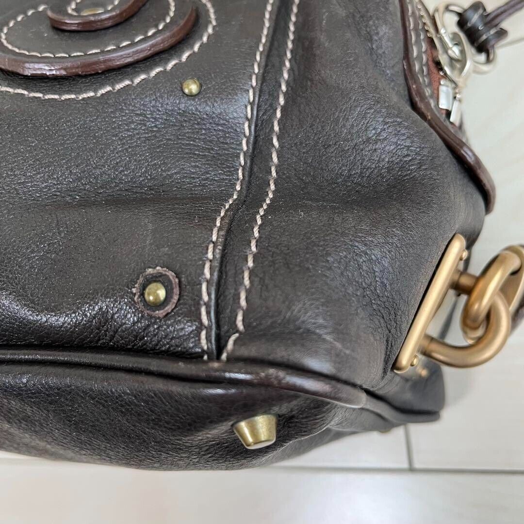 Chloe paddington gold padlock key dark brown hand bag mini boston bag used 2501m
