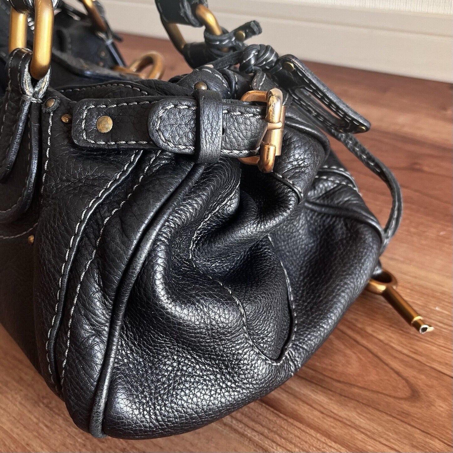 Chloe paddington leather hand bag black leather medium padlock key free shipping