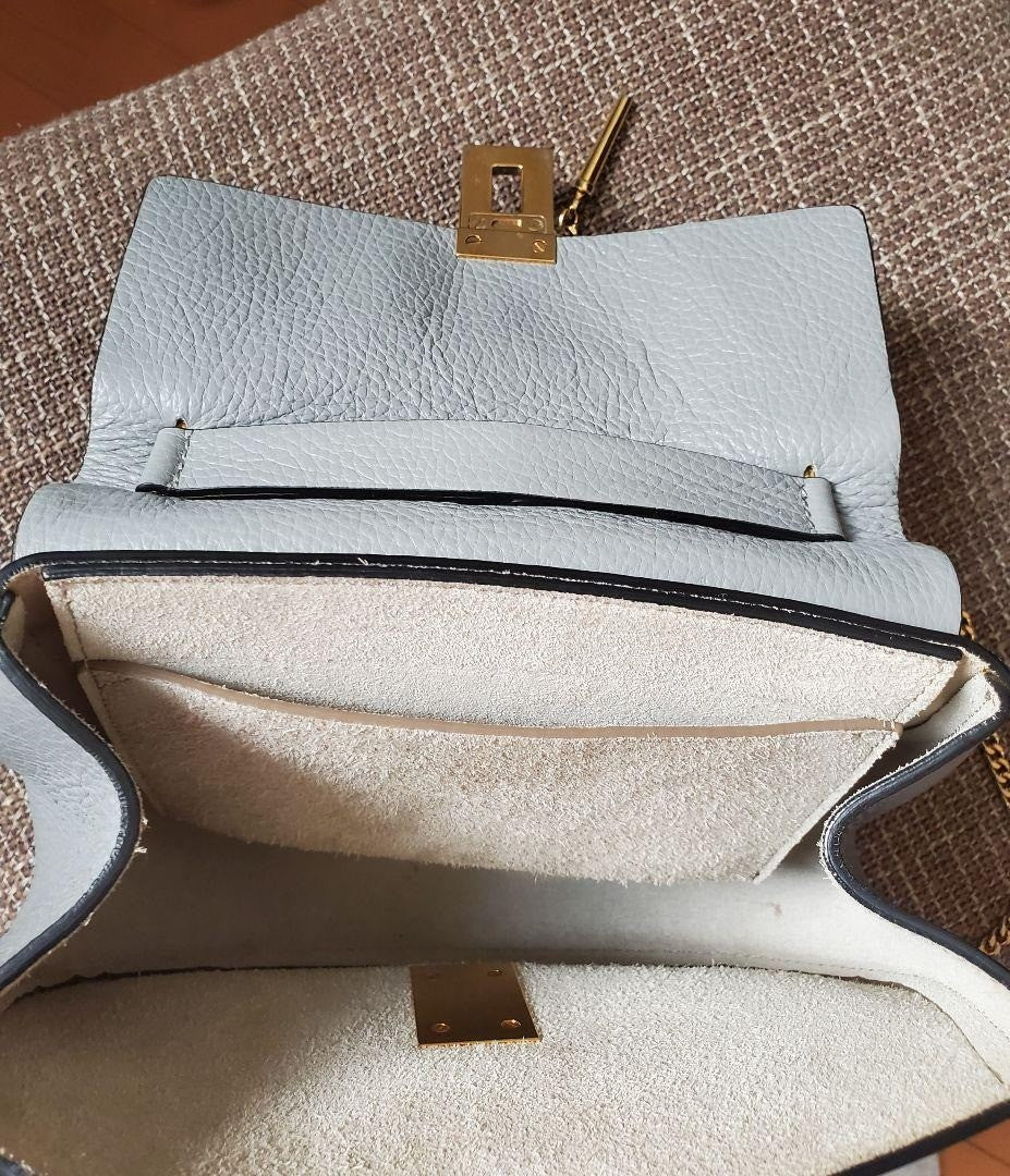 Chloe Drew Light Blue Leather Shoulder Bag with Chain - Women's Authentic Design