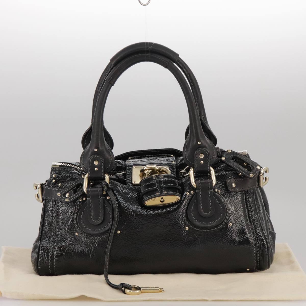 Chloe paddington hand bag enamel black auth mr780