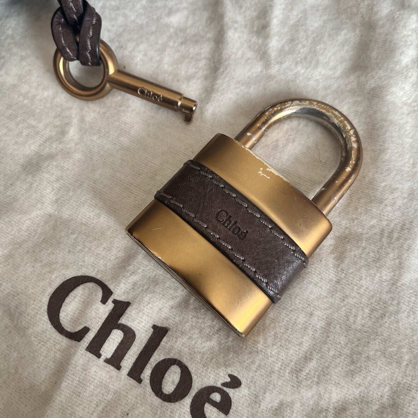 Chloe paddington leather hand bag dark brown leather medium padlock key f s