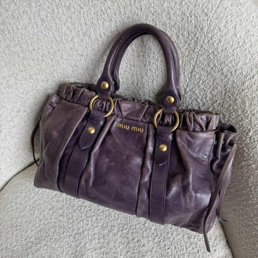Authentic Miu Miu Vitello Purple Leather Handbag Pre-owned 🔥