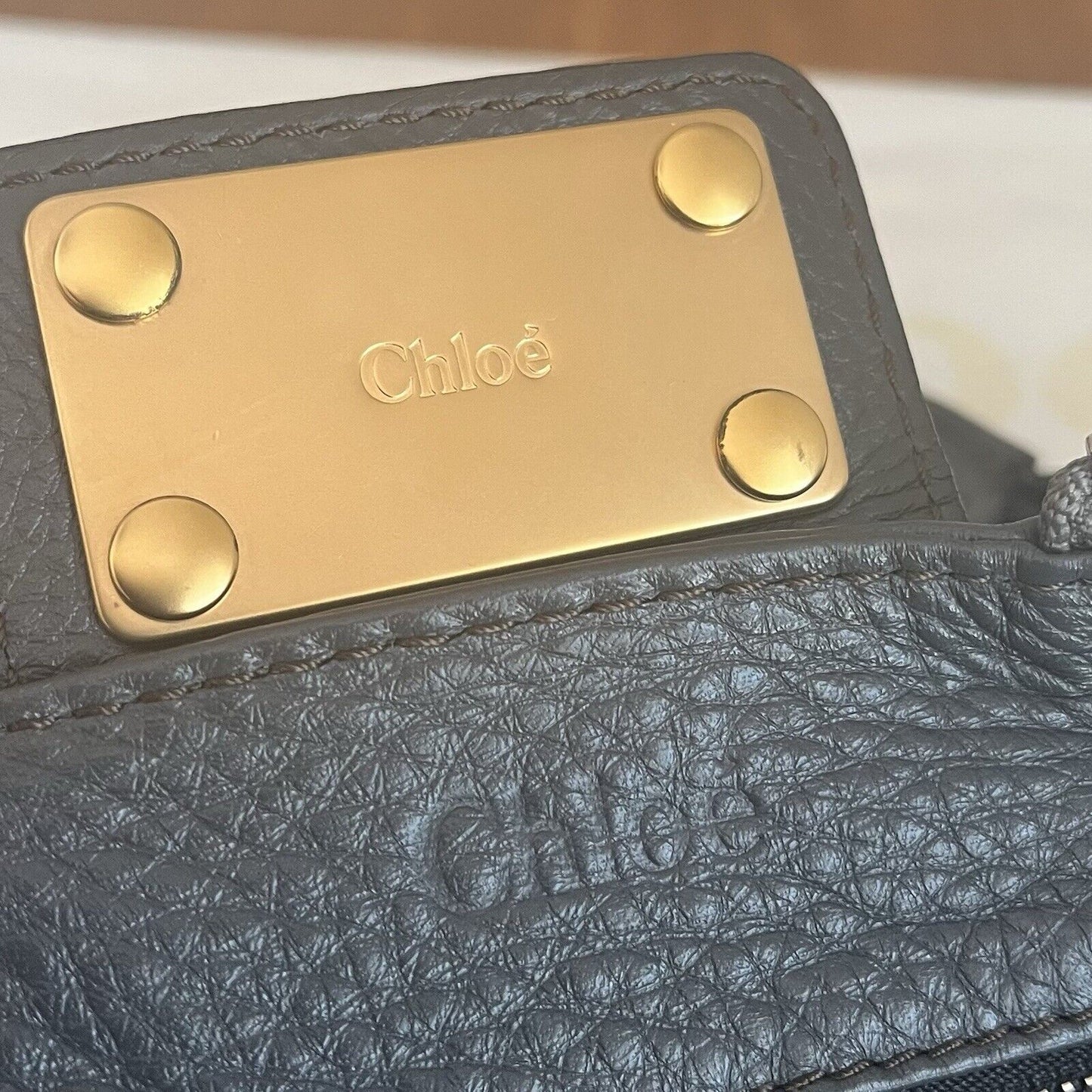 Chloe paddington leather hand bag dark gray leather medium padlock key card f s