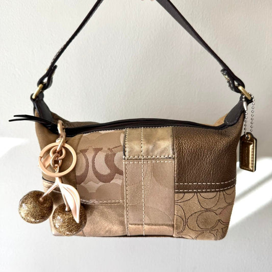 Vintage Y2K Coach gold suede patchwork mini Hampton baguette!