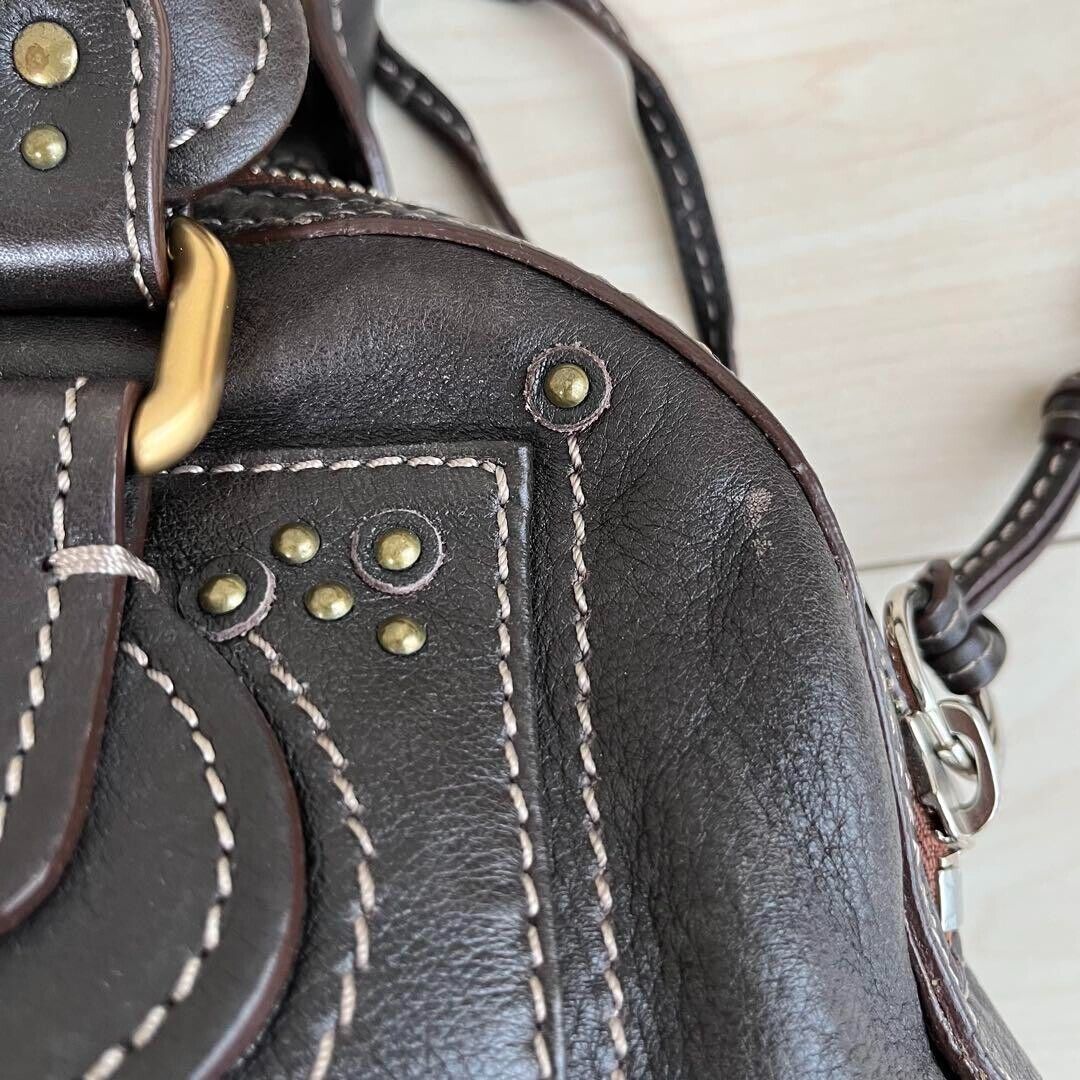 Chloe paddington gold padlock key dark brown hand bag mini boston bag used 2501m