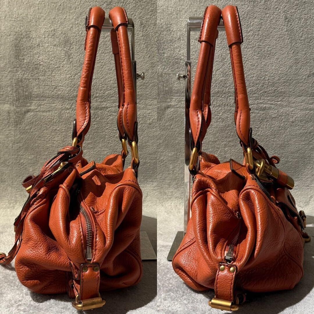 Chloe paddington gold padlock key orange hand bag grained leather used 2501m