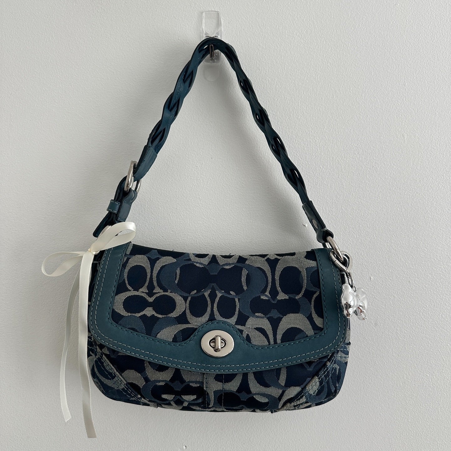 y2k coach blue monogram jacquard bag