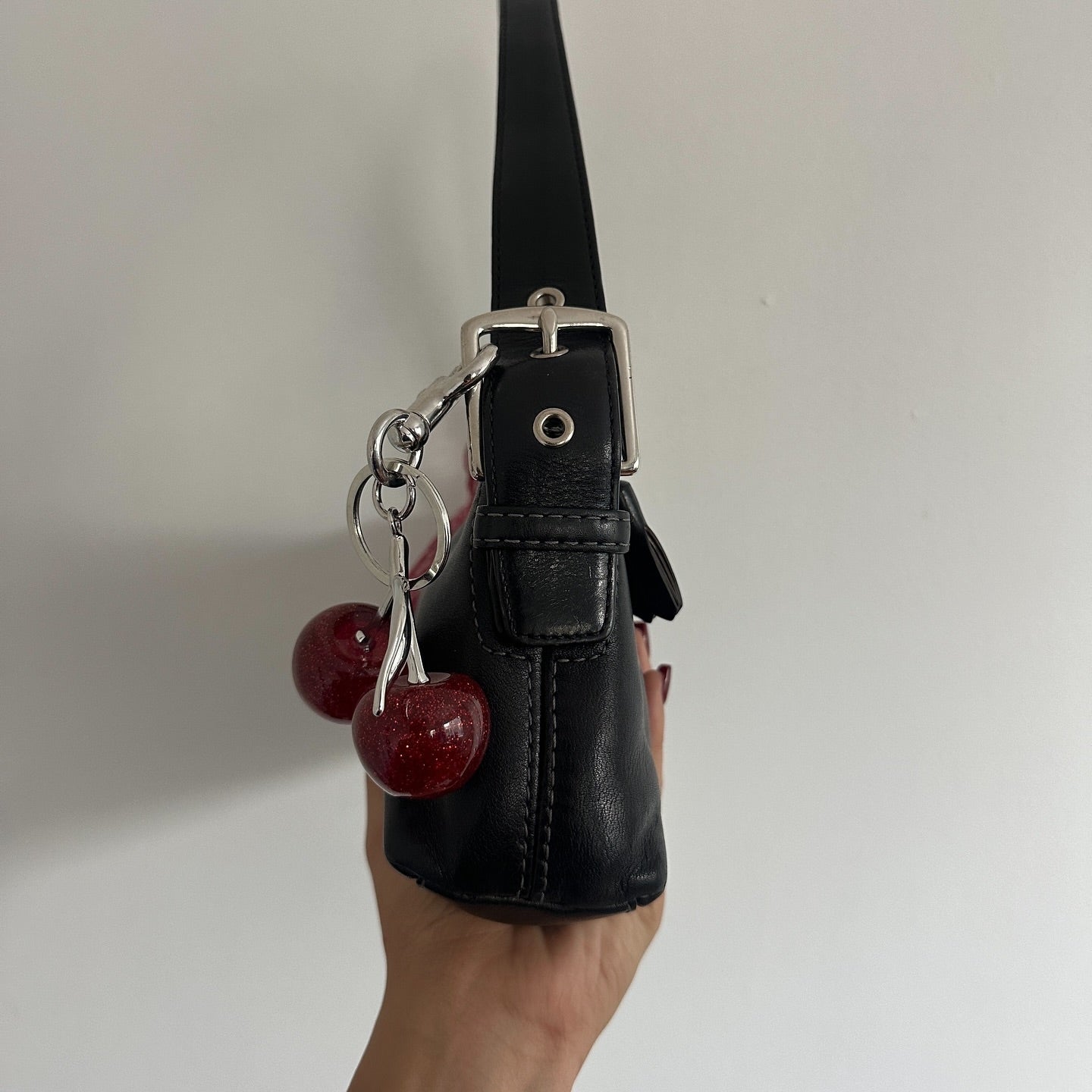 y2k coach black leather east west bag