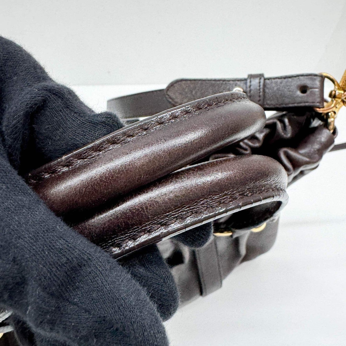 MIU MIU Vitello Dark Brown Leather Two Way Bag