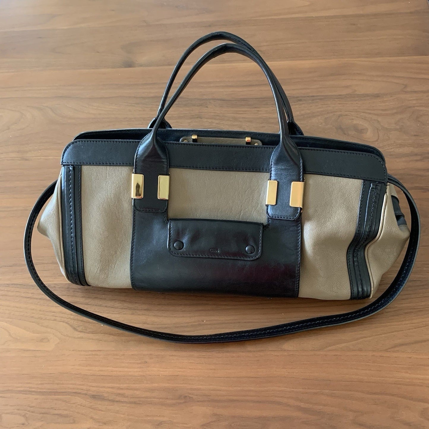 Authentic Chloé Alice Satchel Bag - Black & Tan Leather - Excellent Condition!