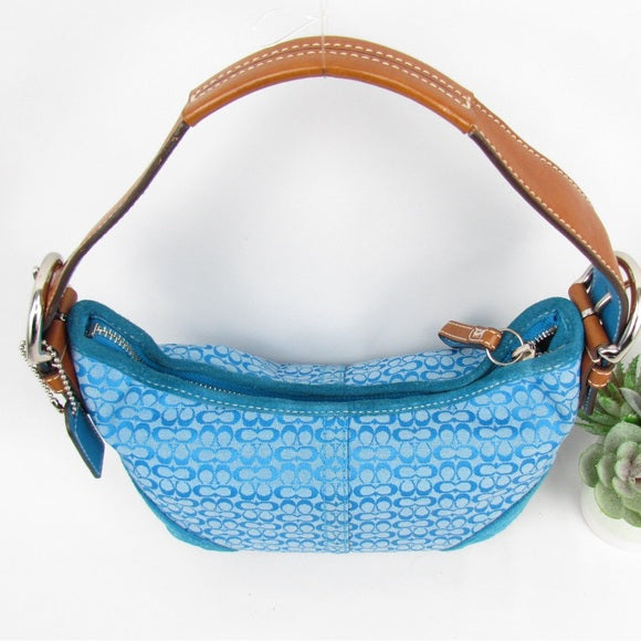 coach signature logo suede shoulder bag