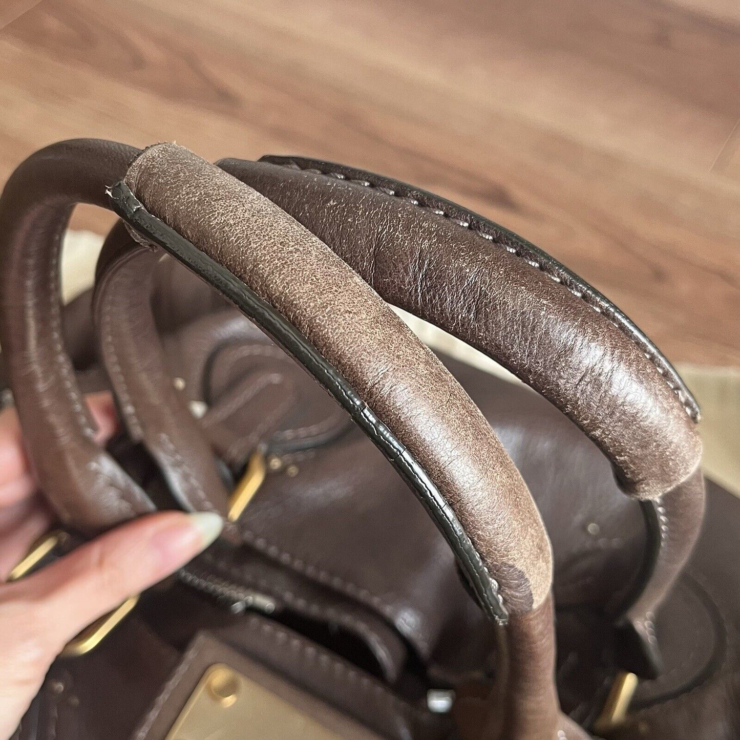 Chloe paddington leather hand bag dark brown leather medium padlock key f s