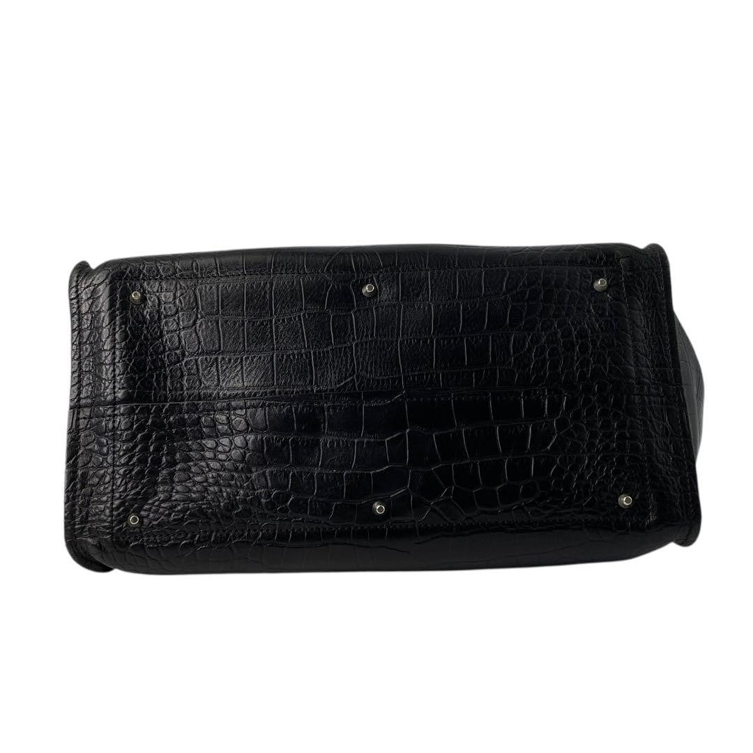 Auth Chloe Black Leather Turn Lock Tote Bag Vintage Shoulder Bag A4 Large Japan