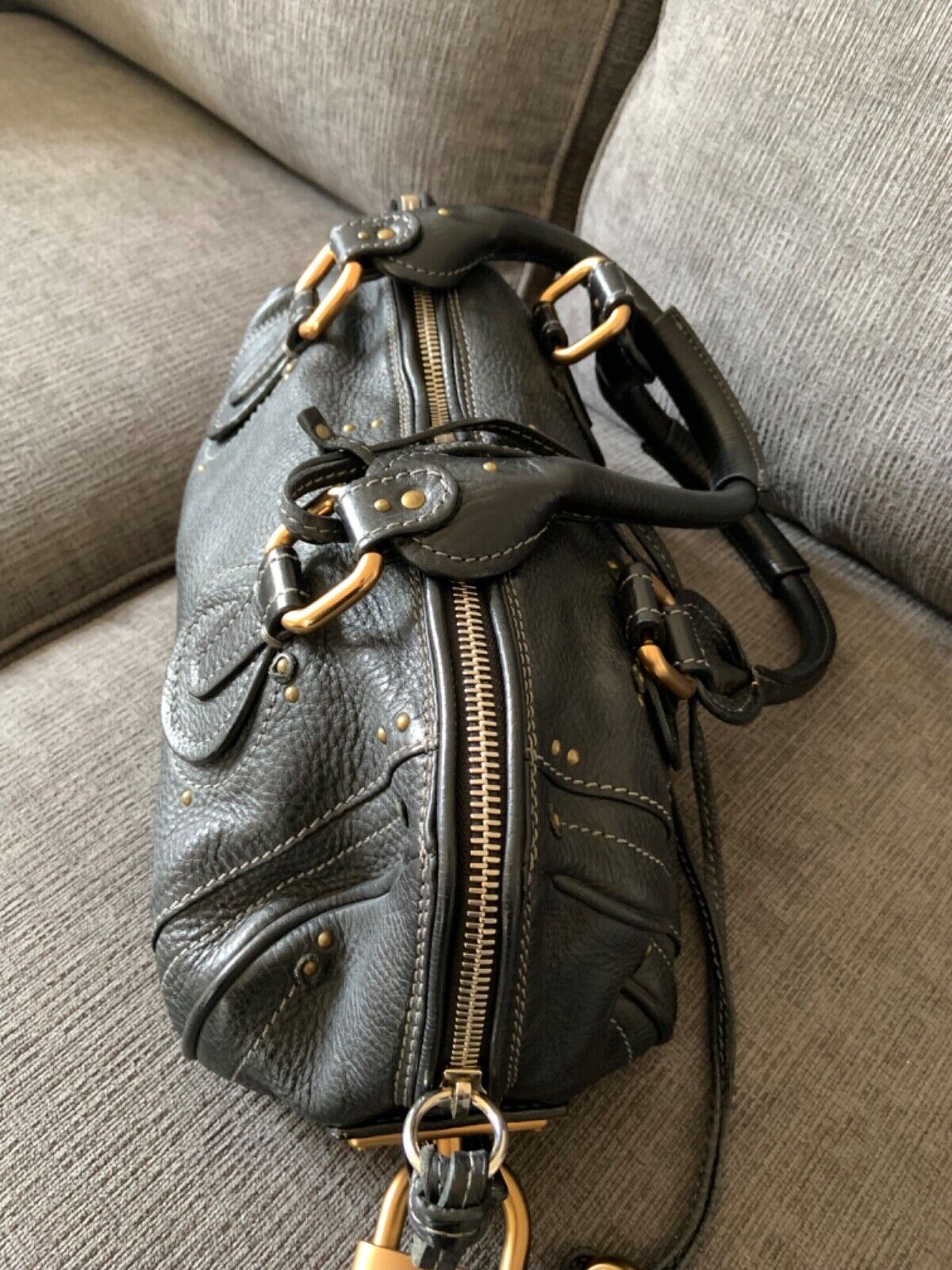 Chloe paddington black leather east west shoulder hobo bag lock key