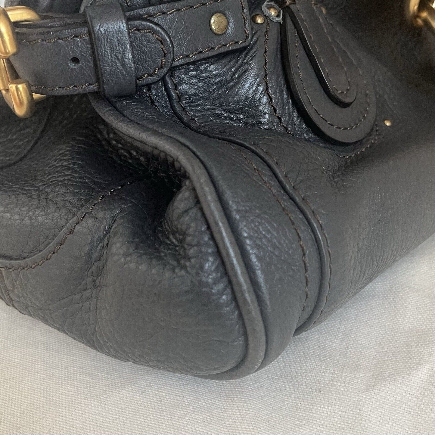 Chloe paddington leather hand bag dark gray leather medium padlock key card f s