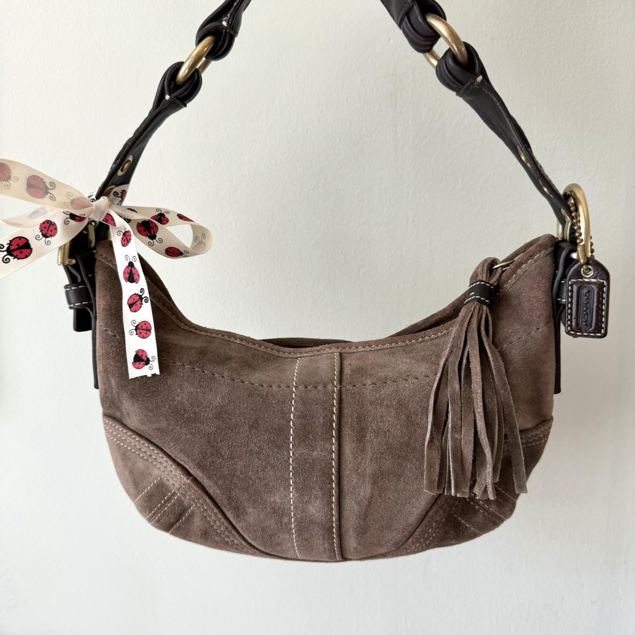 Vintage Y2K Coach Brown suede leather mini hobo baguette!