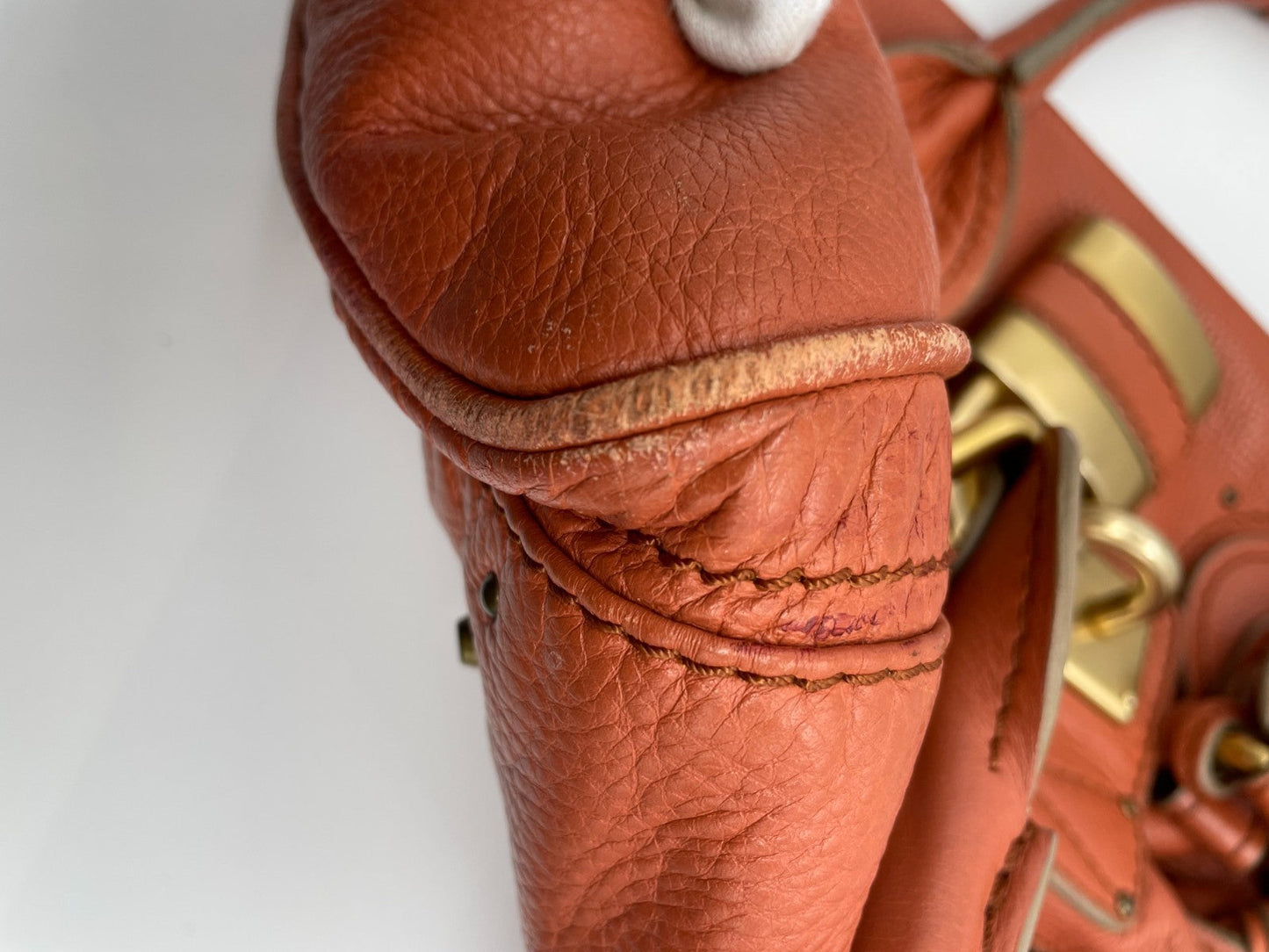 Chloe Paddington Handbag Shoulder Bag Red Orange Padlock Leather Key Auth 251010