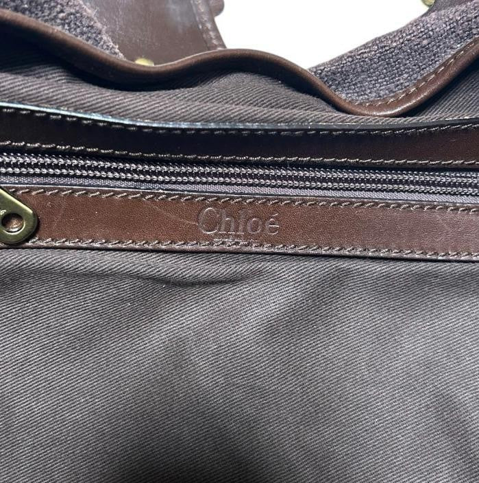 RARE Chloe Kerala brown Canvas Leather Handbag Tote Bag Gold Horse Charm
