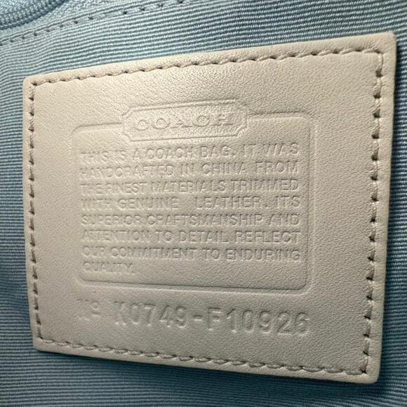 coach soho y2k blue white jacquard leather bag